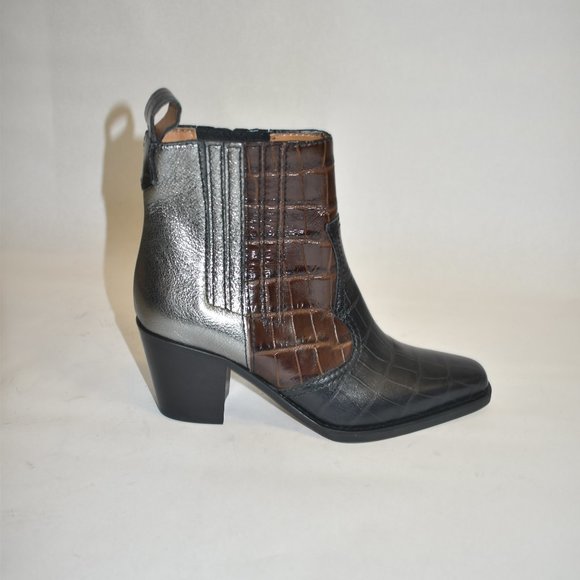 GANNI Western Colorblock Leather Ankle Boots Size 7 - Picture 3 of 10